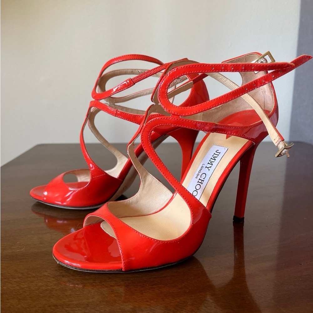 Jimmy Choo Orange-Red Strappy Heels